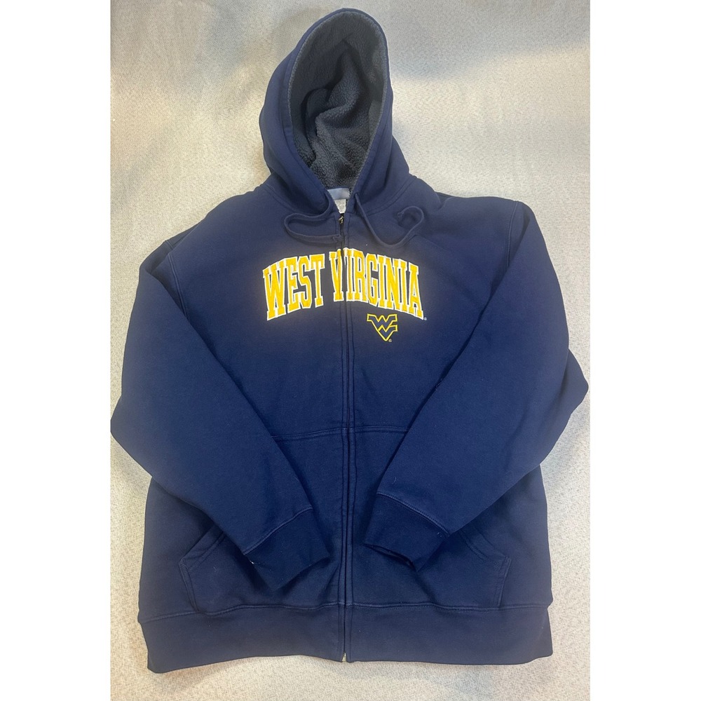 Pro Player West Virginia Hoodie Mens XL Navy Sherpa Lined Zip Mountaineers